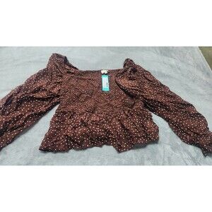Dizzy Lizzy Women's XL Brown Mellie Long Sleeve Smocked Top NWOT